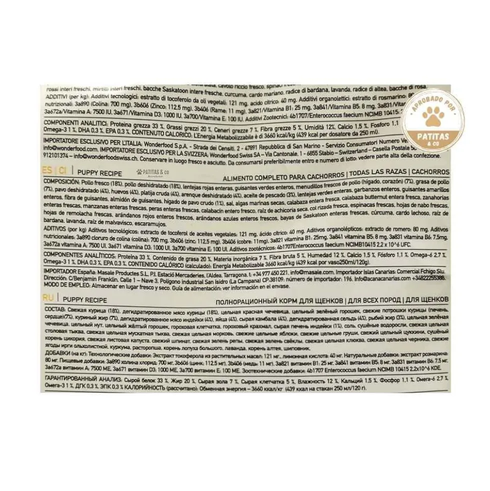Acana Puppy Recipe Pienso Natural para Perros Cachorros