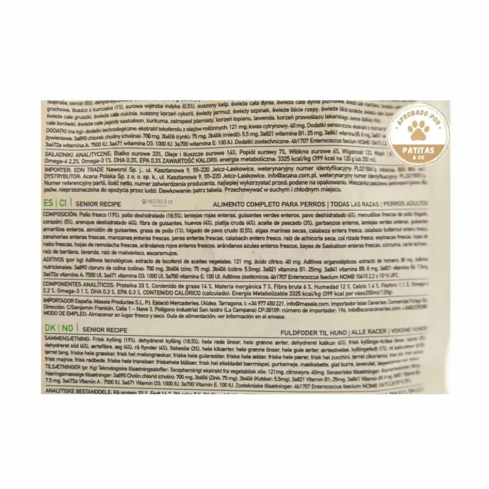 Acana Senior Recipe Pienso Natural para Perros Senior