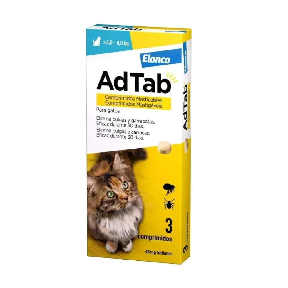 AdTab Comprimido Masticable Antiparasitario para Gato 2-8 kg (3 uds)