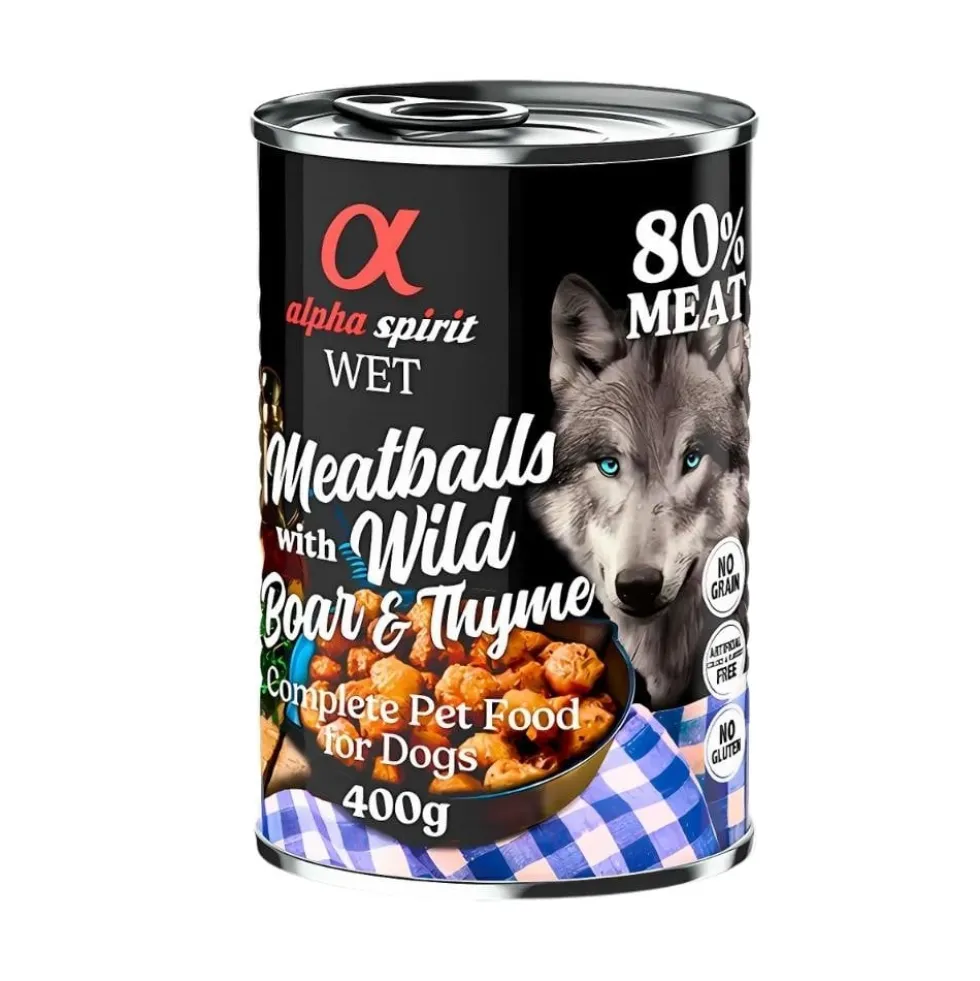 Alpha Spirit Albóndigas de Pollo, Cerdo, Jabalí y Tomillo para Perro 400g