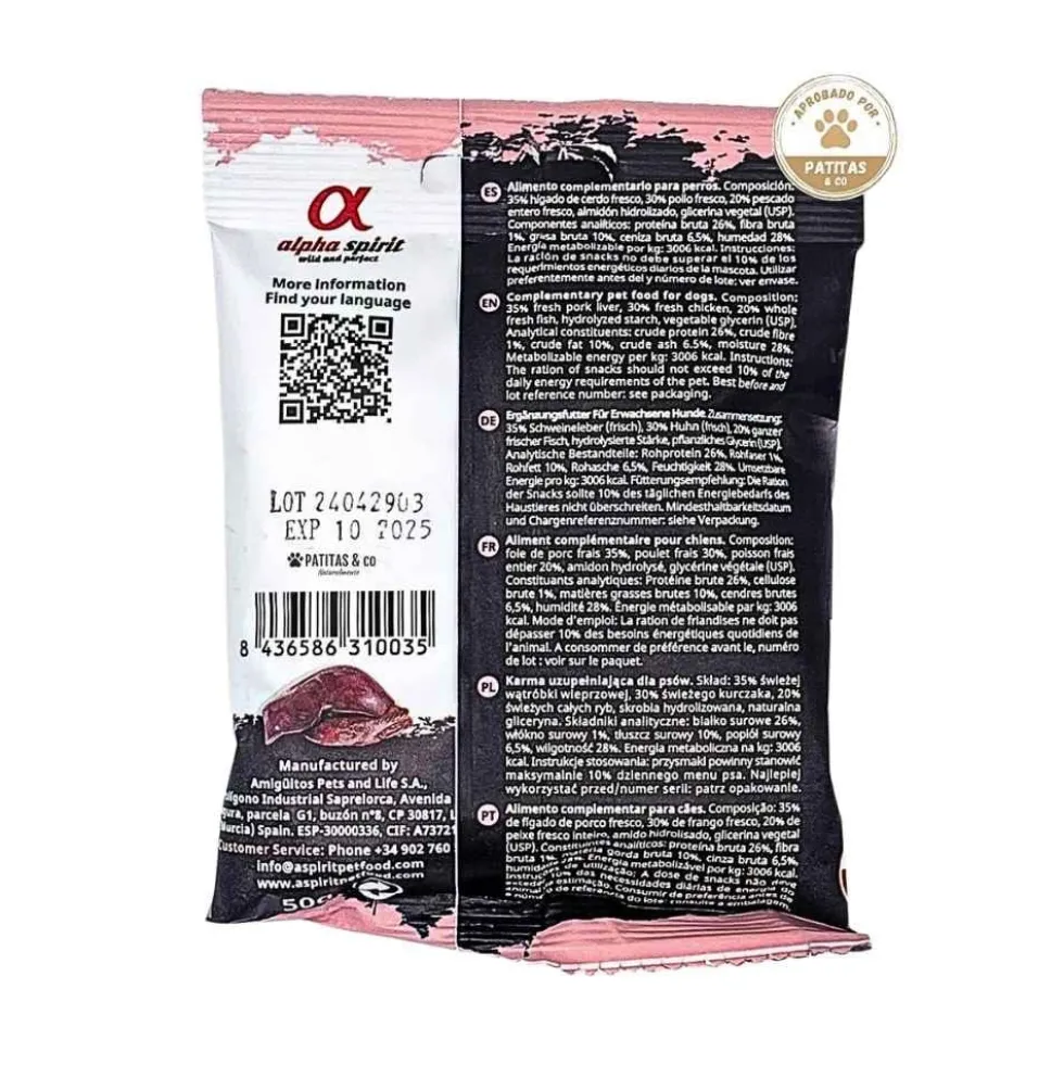 Alpha Spirit Snack de Hígado de Cerdo y Pollo para Perro