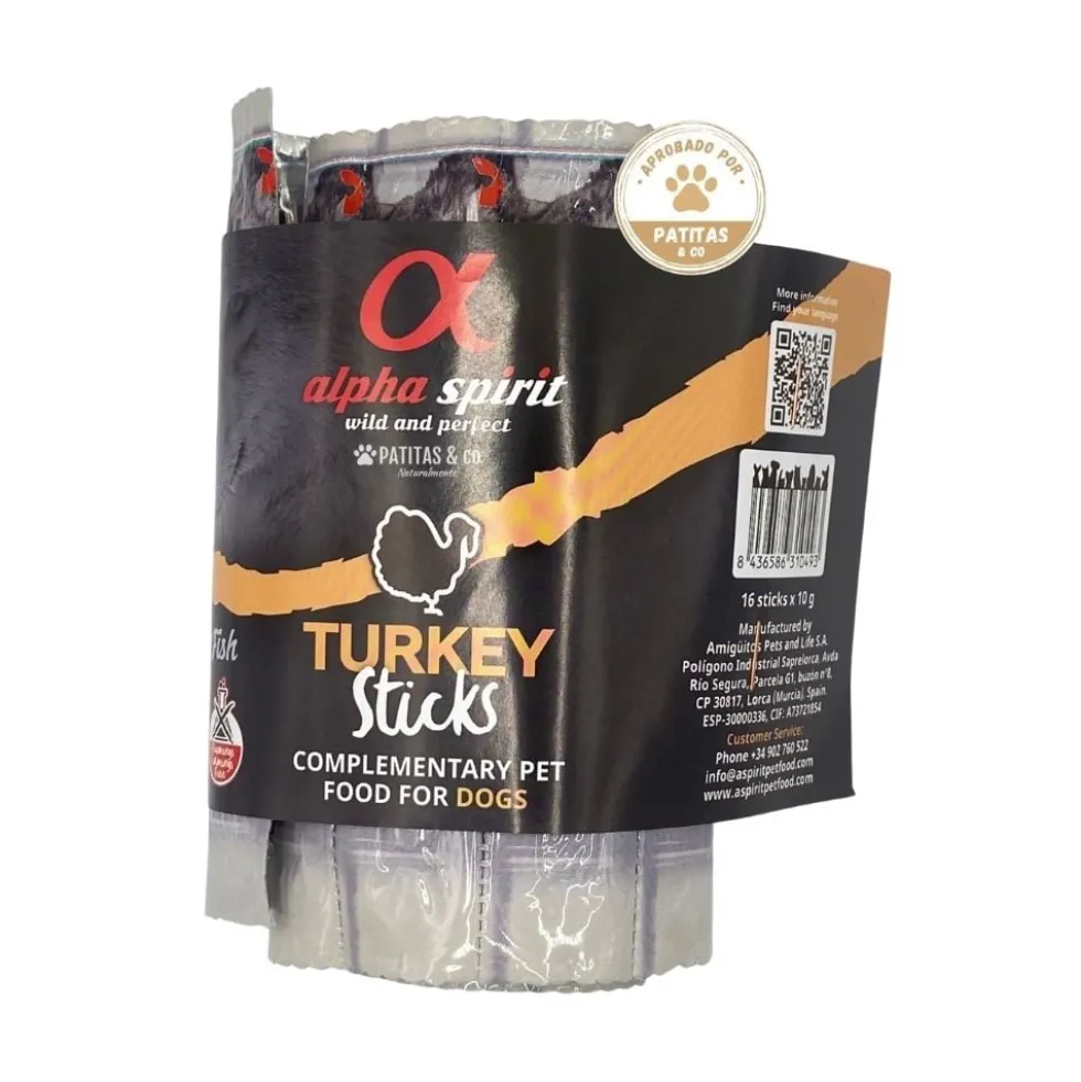 Alpha Spirit Snack Ristra de Pavo (16 barritas) para Perros