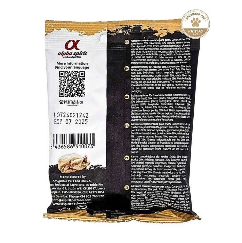 Alpha Spirit Snacks de Pavo para Gato
