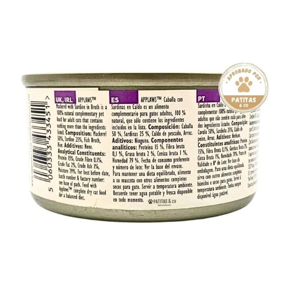 Applaws Lata de Caballa con Sardinas en Caldo para Gato