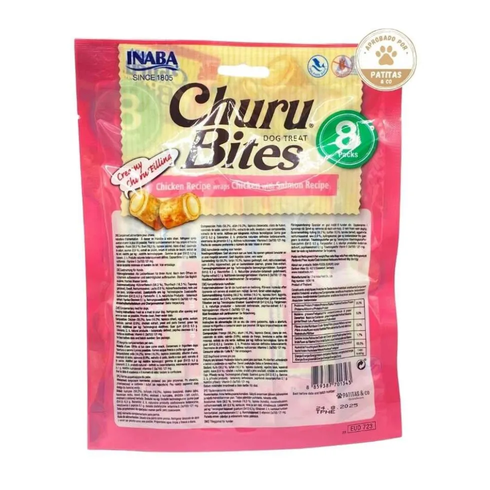 Churu Bites Snack de Pollo con Salmón (8x12g) para Perros