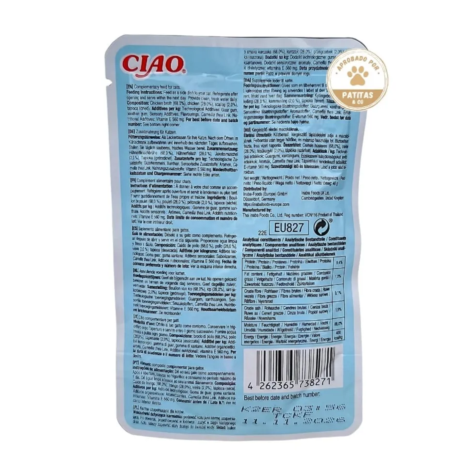 Churu Ciao Broth Caldo de Pollo con Vieiras para Gato