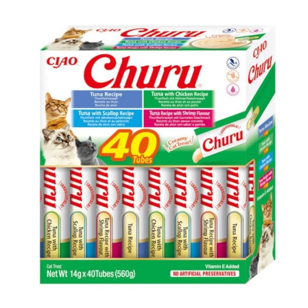 Churu Pack 40 Snacks de Atún con Pollo, Vieira y Gamba