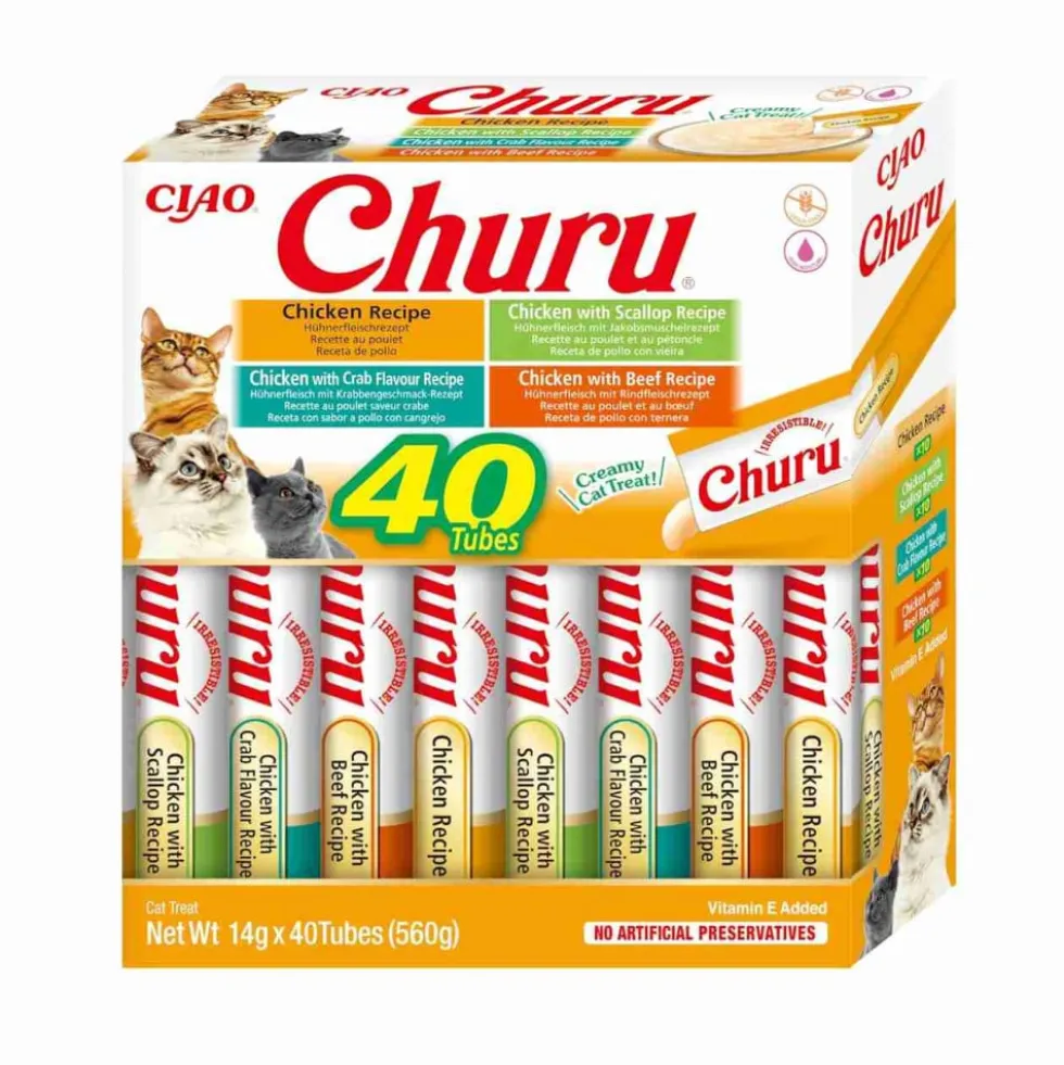 Churu Pack 40 Snacks de Pollo con Cangrejo, Ternera y Vieira