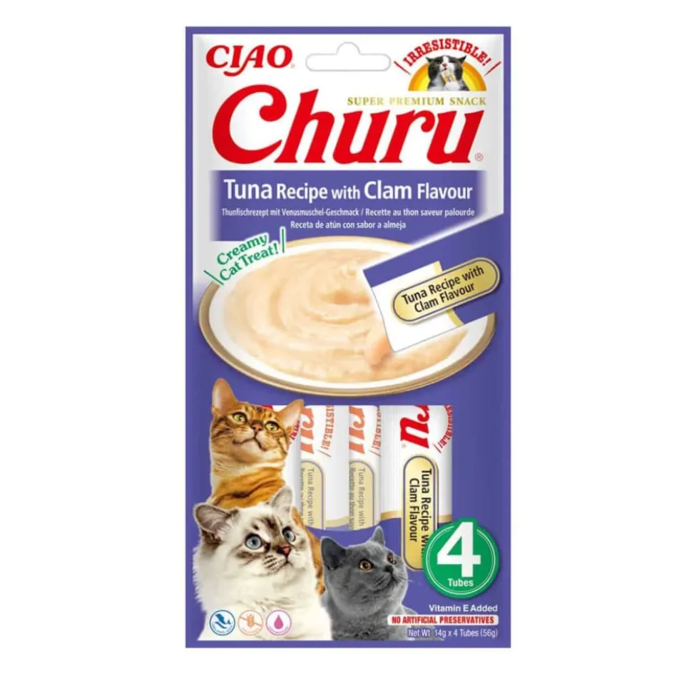Churu Snack Natural de Atún con Almejas (4x14g) para Gatos