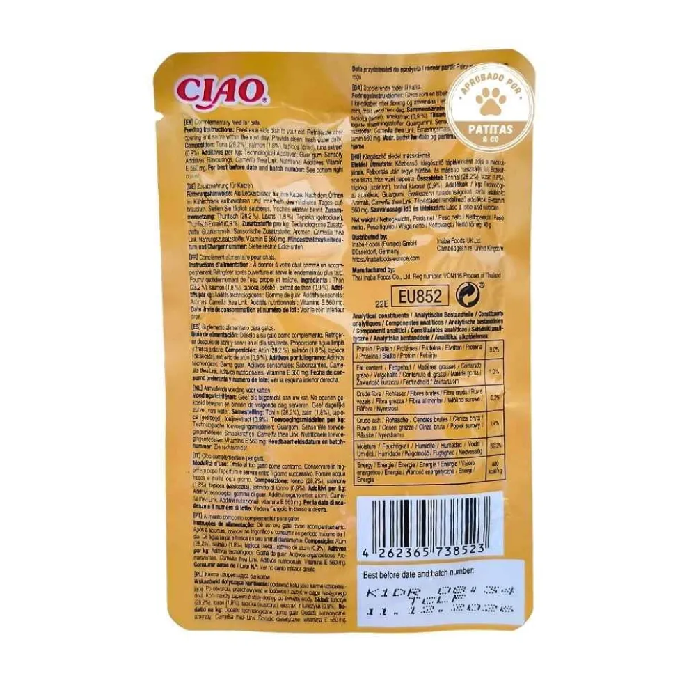 Ciao Bisque Sobre de Atún y Salmón para Gatos