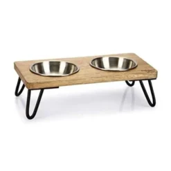 Comedero Madera Elevado Linga para Perro y Gato (2x160ml)