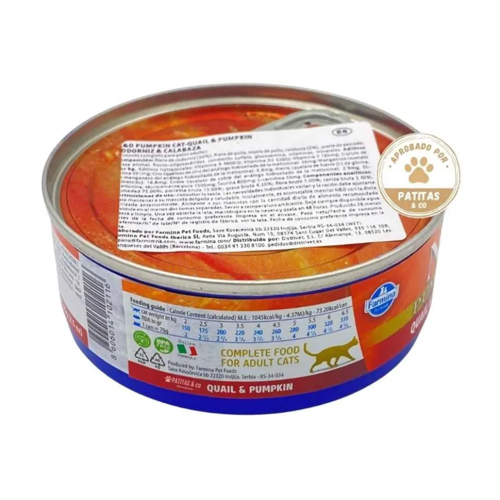 Farmina ND Adult Lata Codorniz Pollo y Calabaza para Gato