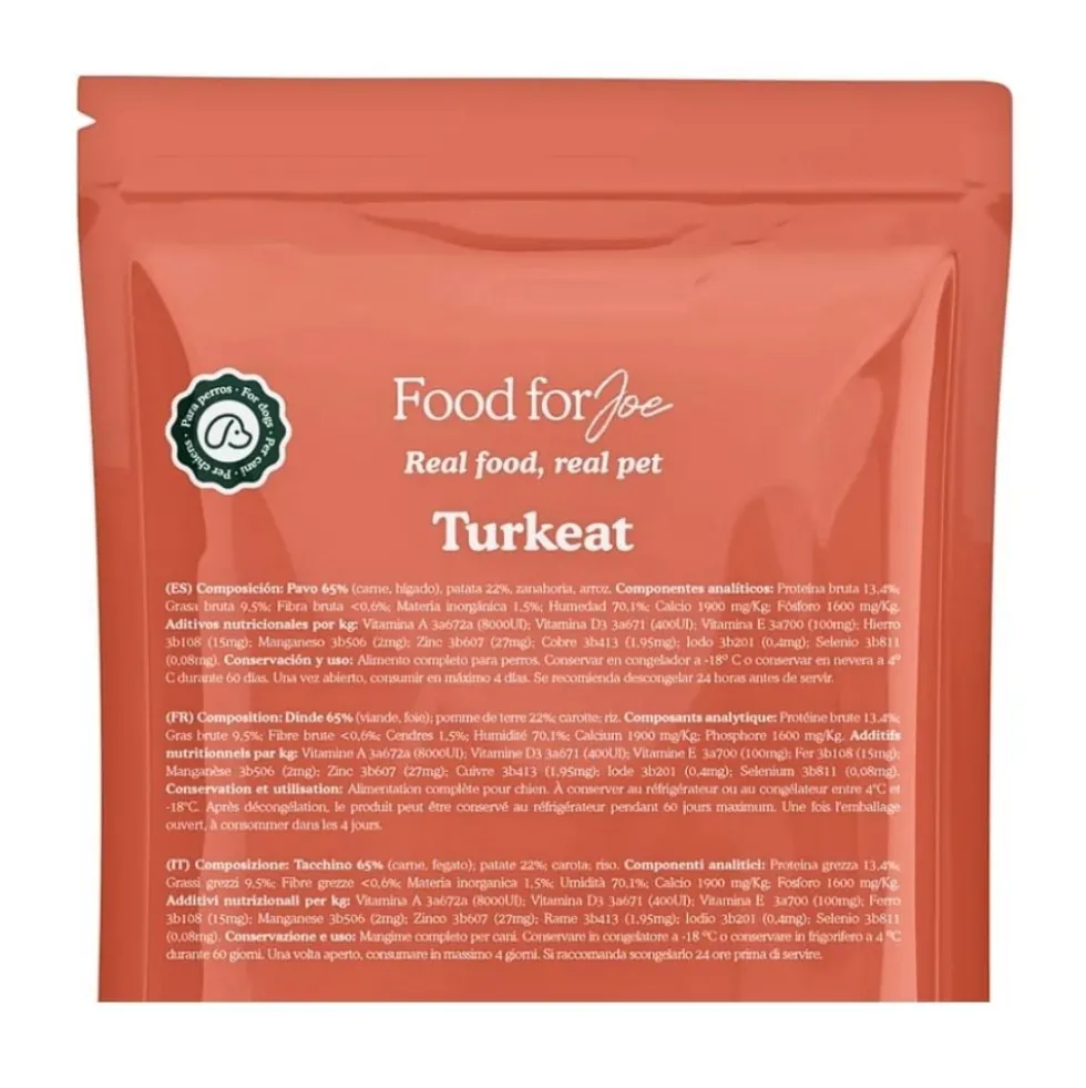 Food for Joe Comida Cocinada Giant Pavo para Perro