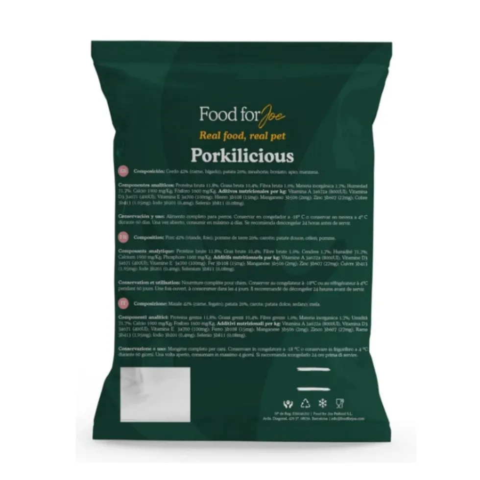 Food for Joe Comida Cocinada Porkilicious para Perro