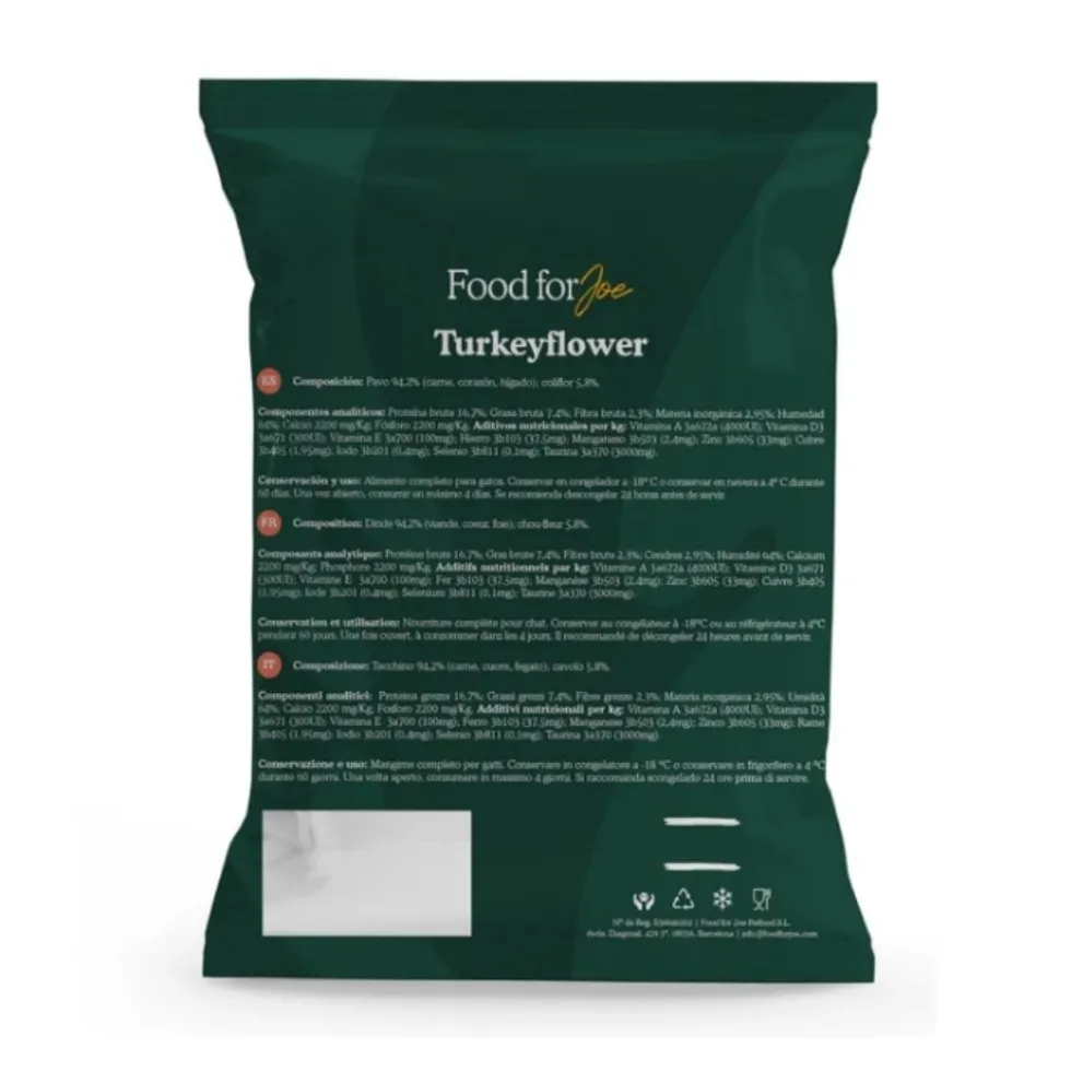 Food for Joe Comida Cocinada Turkeyflower para Gato