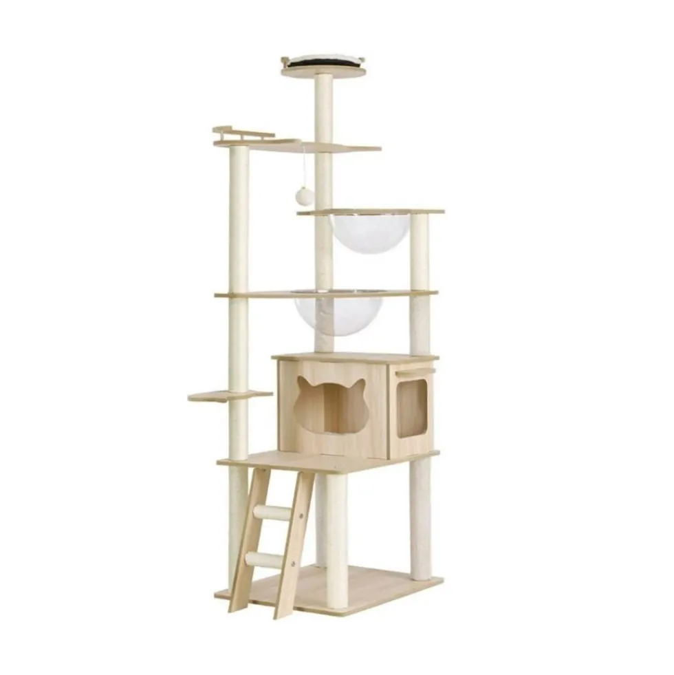 FreshCat Árbol Rascador de Madera con Dos Cunas