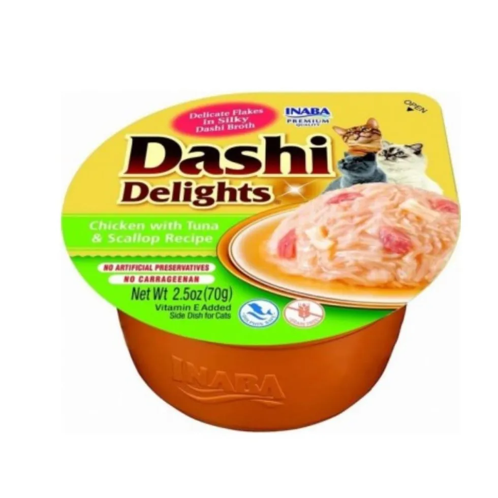 Inaba Dashi Delights Tarrina de Pollo Atún y Vieiras para Gato