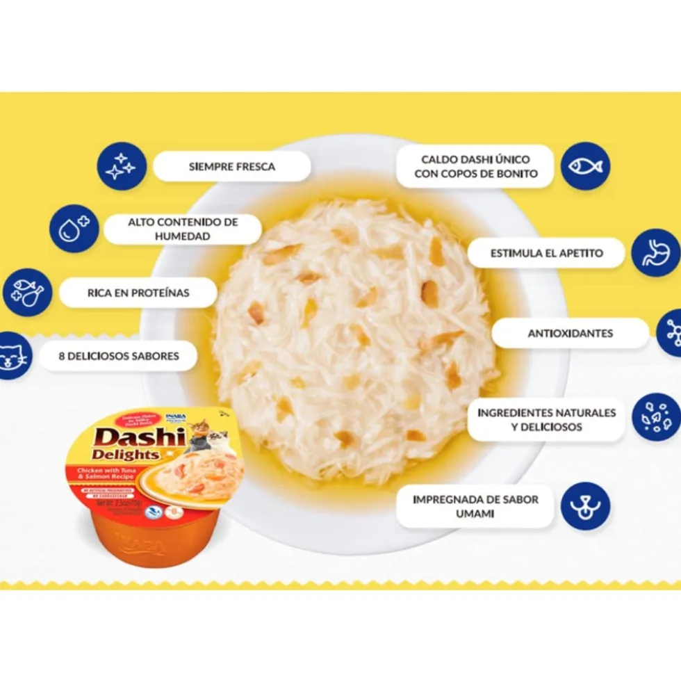 Inaba Dashi Delights Tarrina de Pollo, Atún y Salmón para Gato