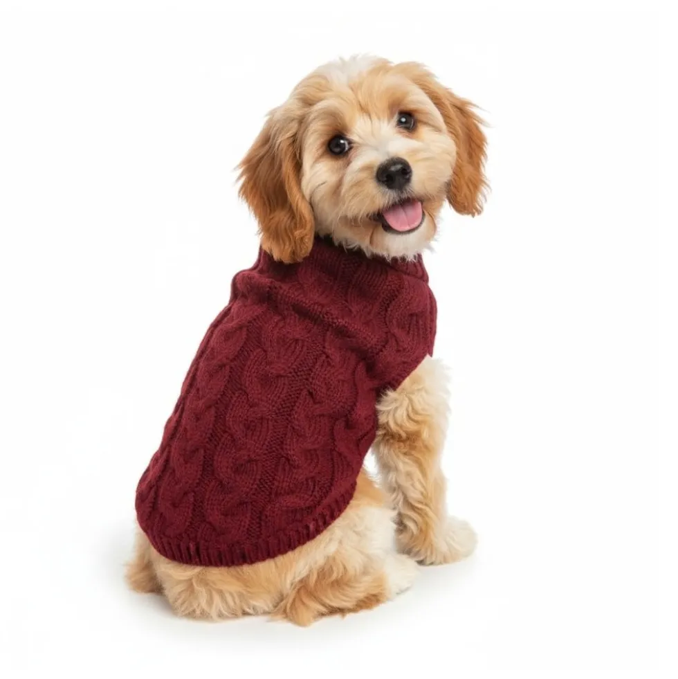 Jersey Rojo de Patrón Trenzado para Mascotas