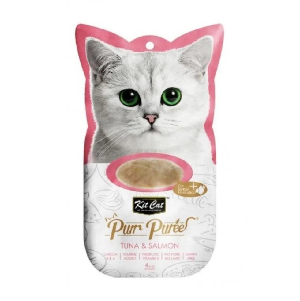Kit Cat PurrPuree Atún y Salmón Natural 4x15g para Gatos