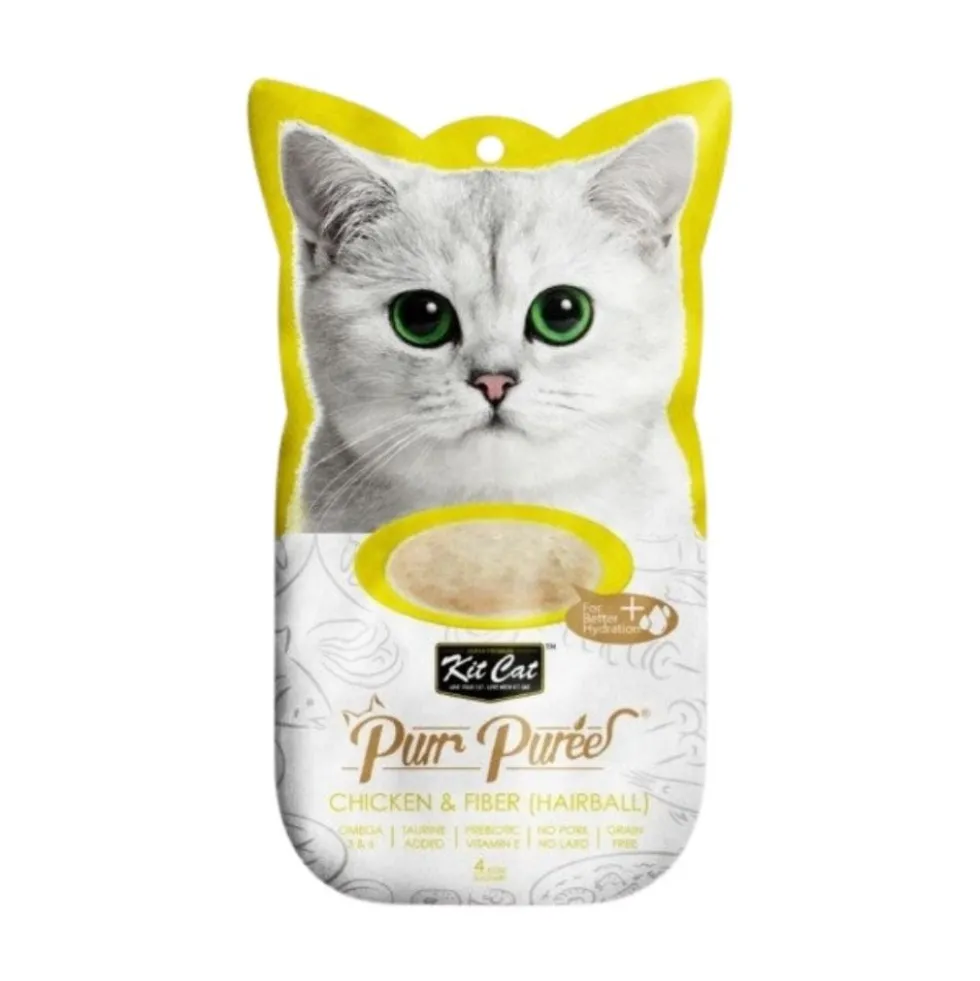 Kit Cat PurrPuree Snack de Pollo (Anti-Hairball) 4x15g para Gatos