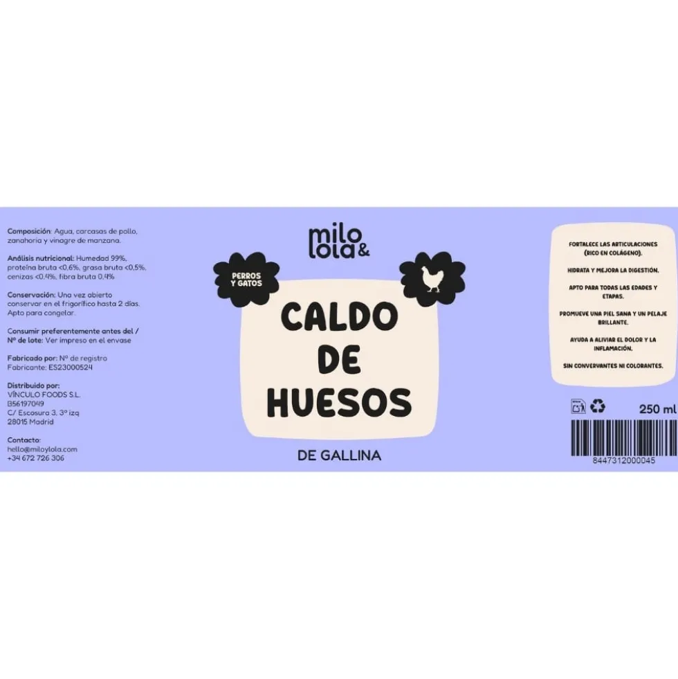 Milo y Lola Caldo de Huesos de Gallina
