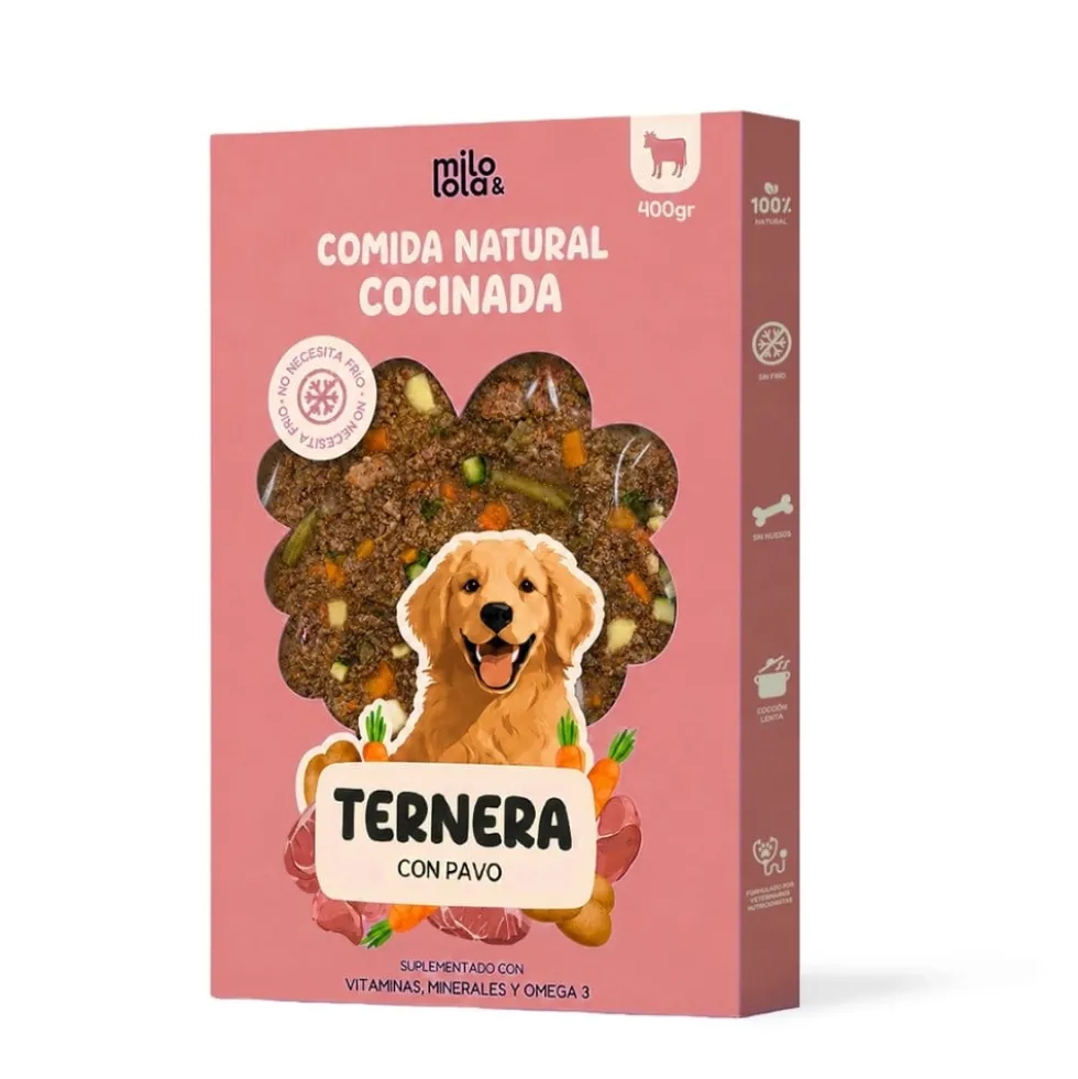 Milo y Lola Comida Natural Cocinada de Ternera y Pavo para Perro Adulto