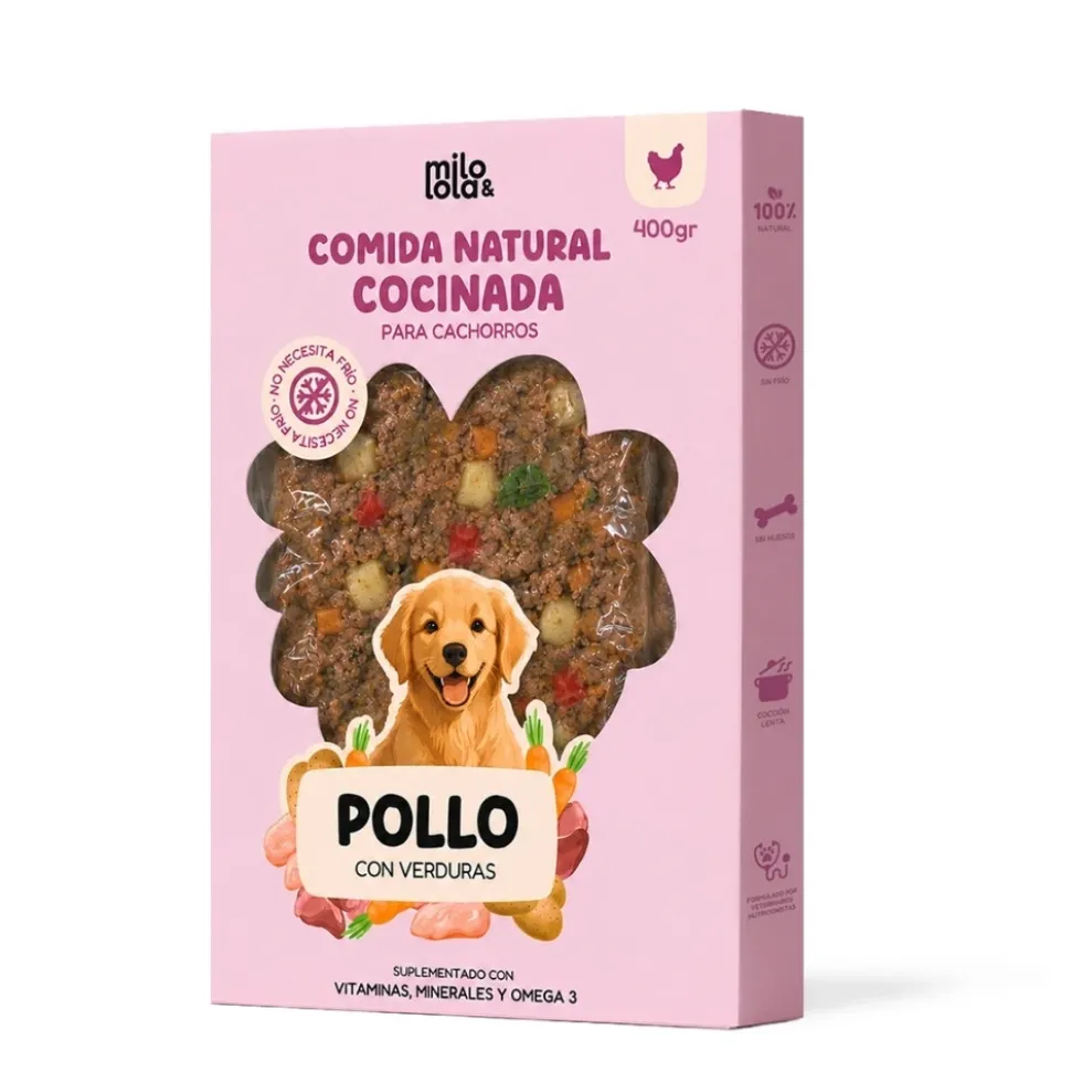 Milo y Lola Comida Natural Cocinada de Pollo para Cachorro