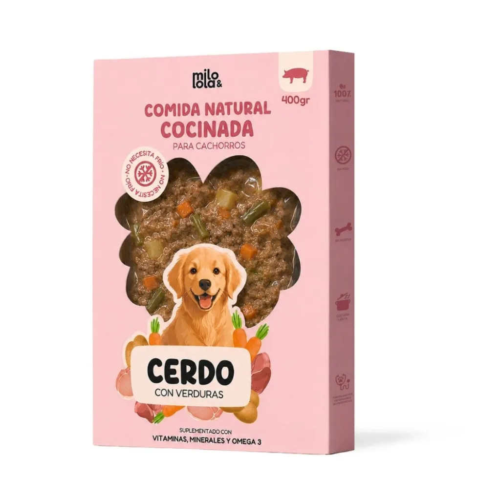 Milo y Lola Comida Natural Cocinada de Cerdo para Cachorro