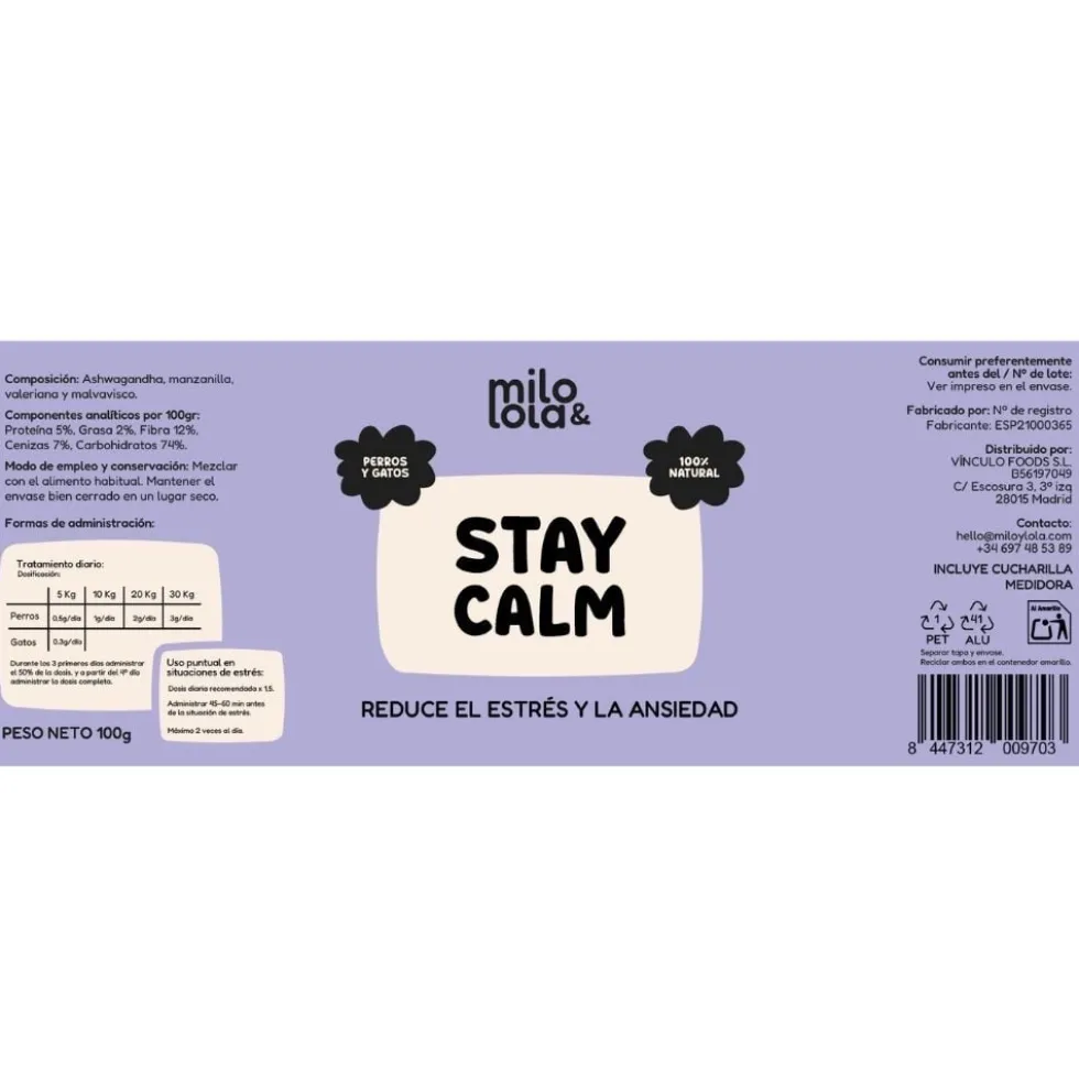 Milo y Lola Suplemento Stay Calm