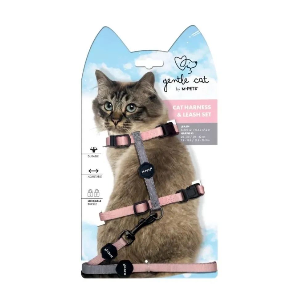 M-Pets Set de Correa y Arnés Rosa Rubor para Gato
