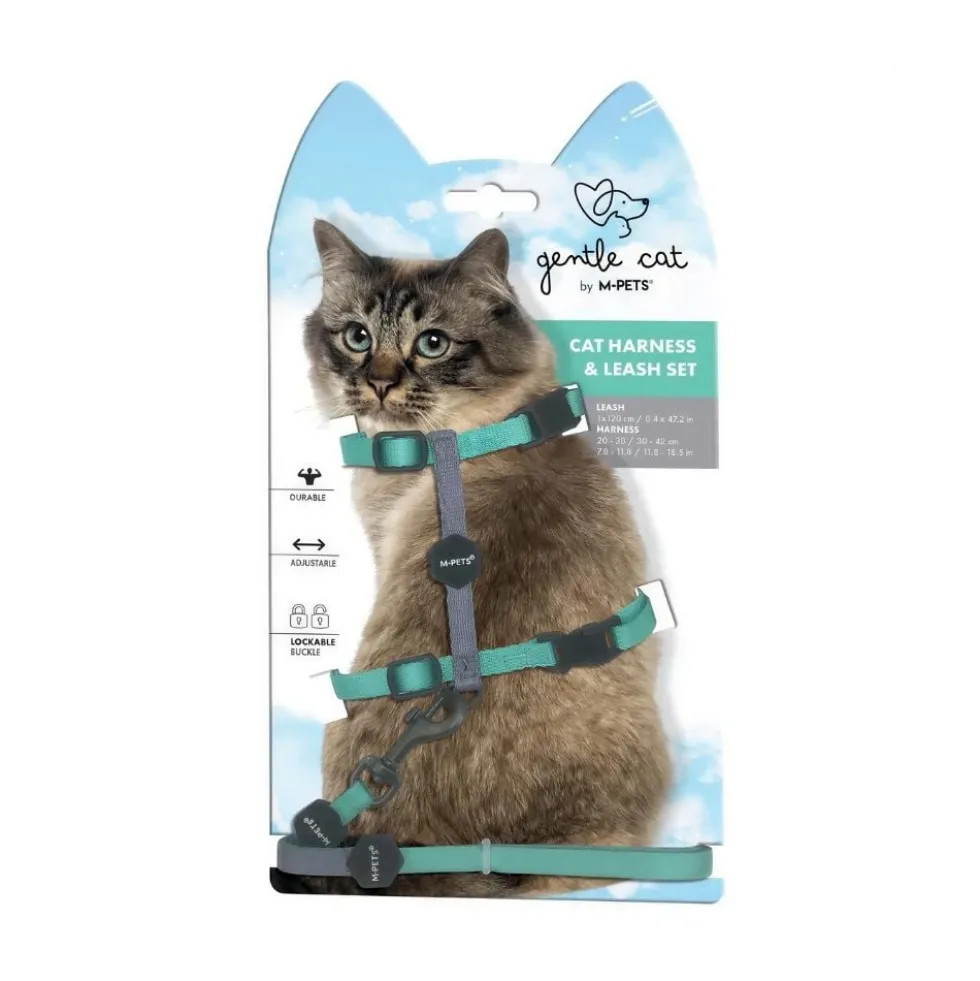 M-Pets Set de Correa y Arnés Verde Jade para Gato