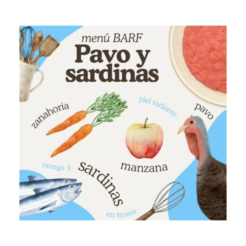 Natuka Menú BARF de Pavo y Sardinas para Perro