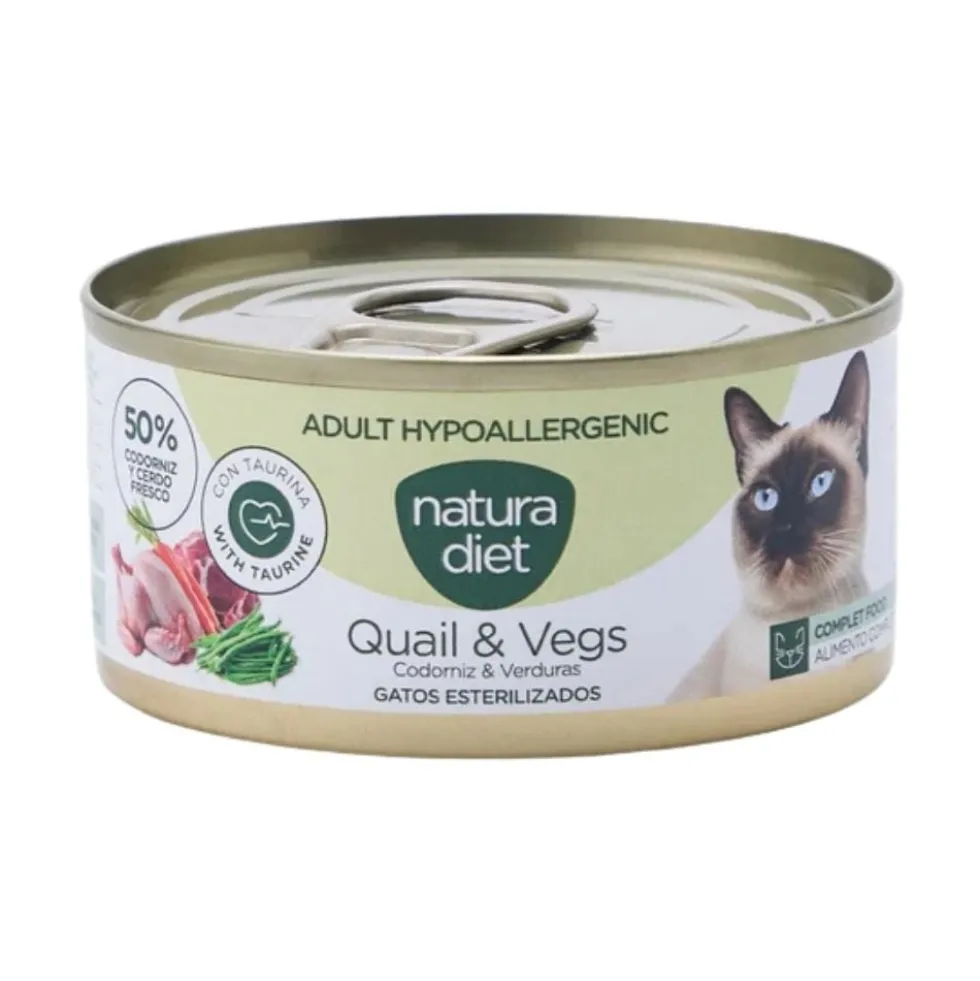 Natura Diet Paté Hipoalergénico de Codorniz y Cerdo para Gato