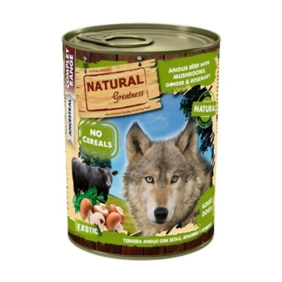 Natural Greatness Lata Angus con Setas Comida Húmeda 400g Perro