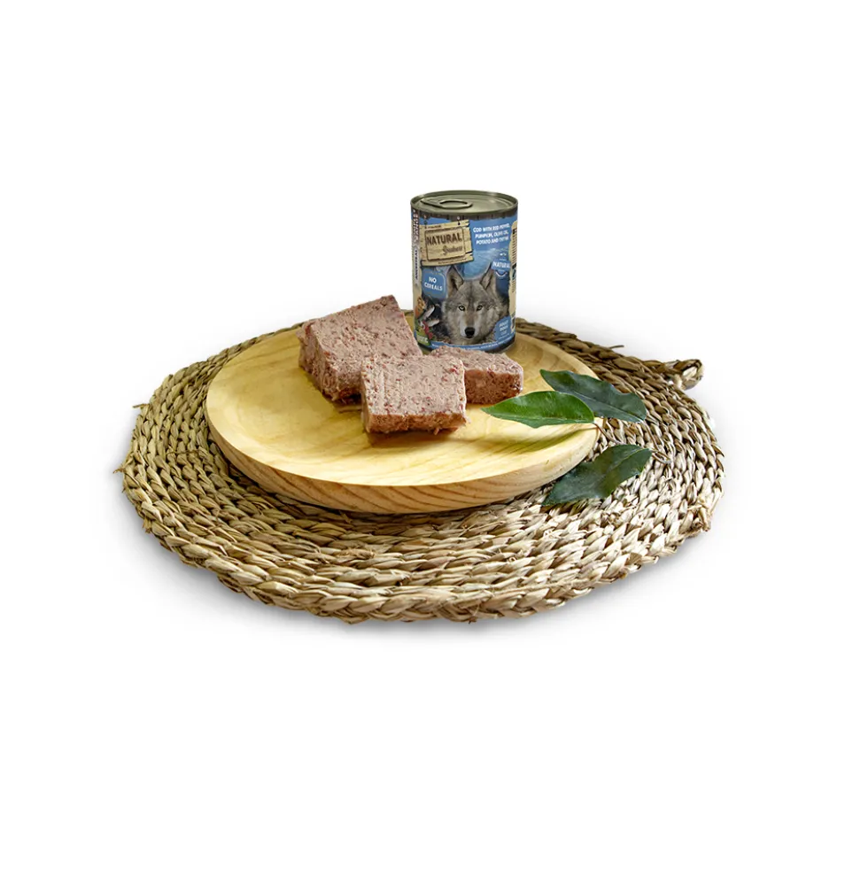 Natural Greatness Lata Bacalao, Pimiento rojo y Calabaza 390g Perro