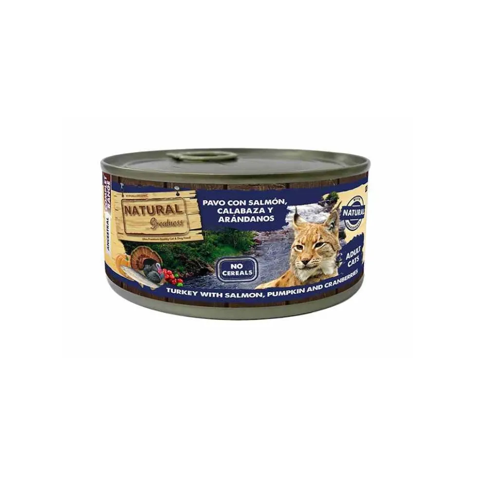 Natural Greatness Lata de Pavo con Salmón Calabaza y Arándanos para Gato