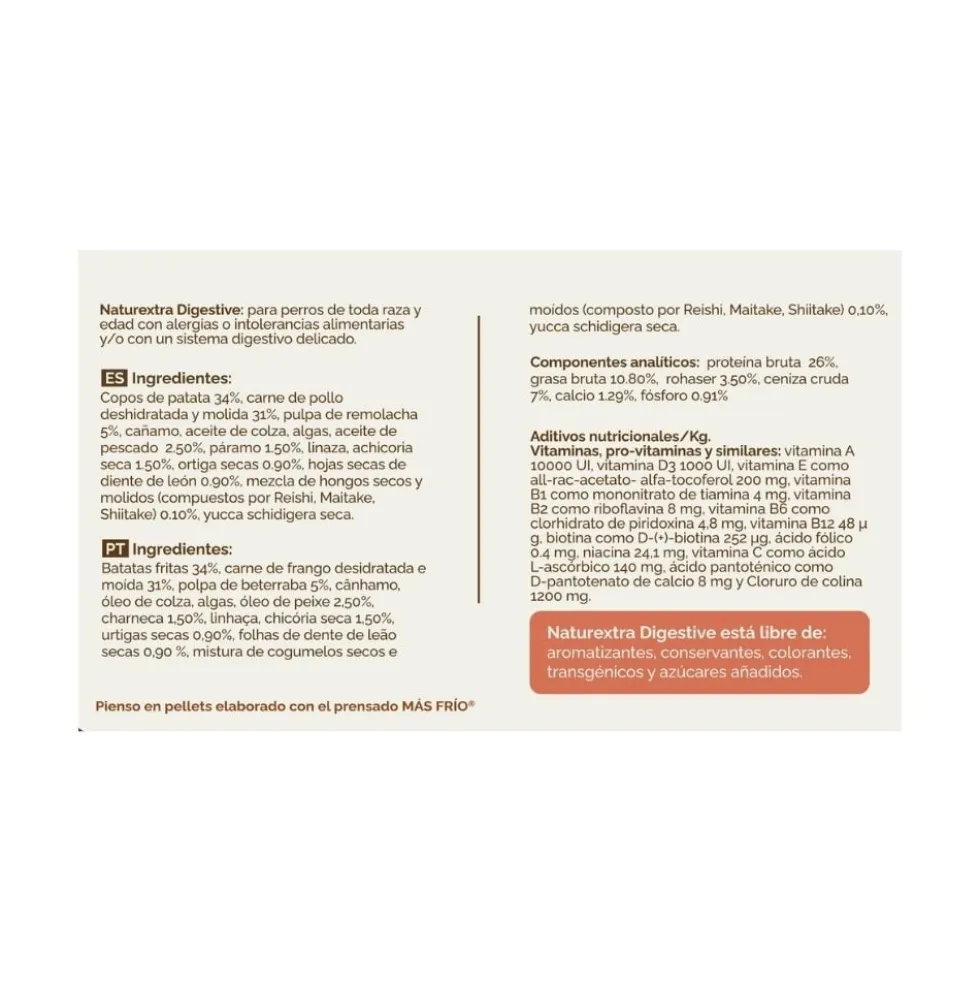 Naturextra Pienso Digestive Prensado en Frío de Pollo para Perro