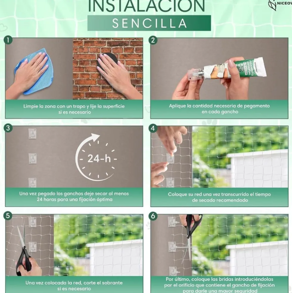 Niceowl Kit de Fijación para Red de Gato de 4 metros