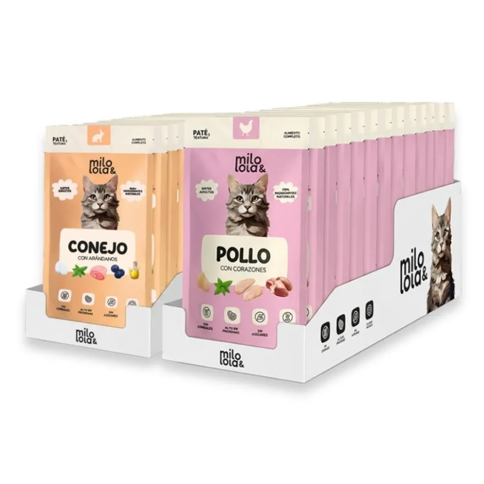 Pack Mixto 24 Sobres Milo y Lola de Pollo y Conejo para Gato