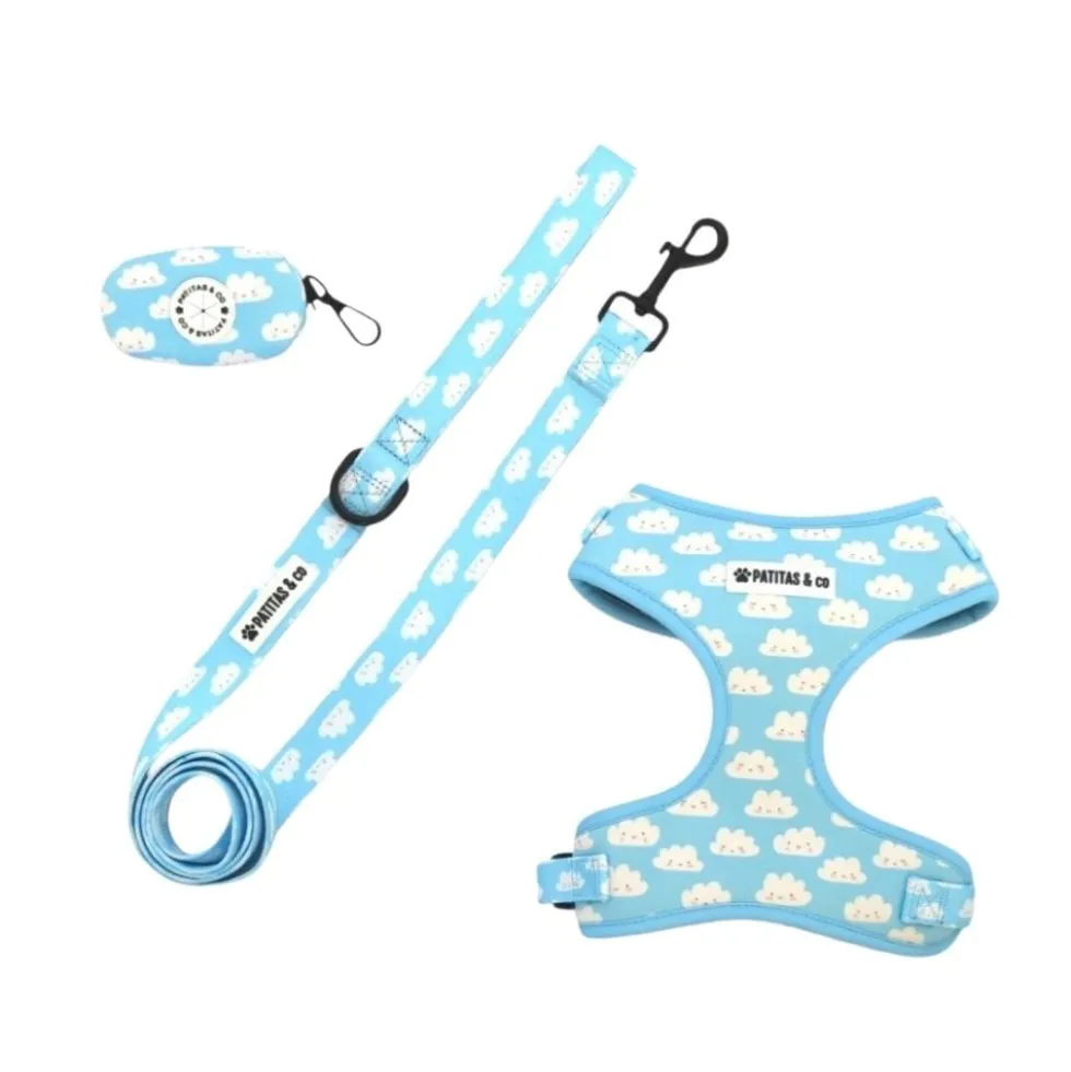 Pack Patitas Nubes Arnés + Correa + Porta Bolsas