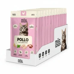 Pack 12 Sobres Milo y Lola de Pollo con Corazones para Gato