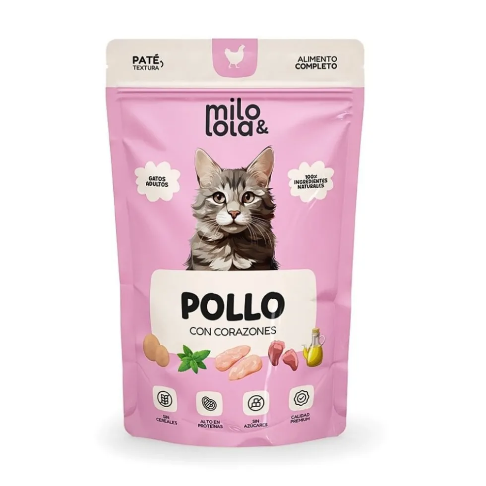 Pack 36 Sobres Milo y Lola de Pollo con Corazones para Gato