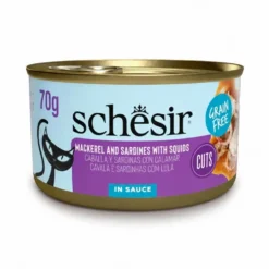 Schesir Lata de Caballa y Sardinas con Calamares en Salsa para Gatos