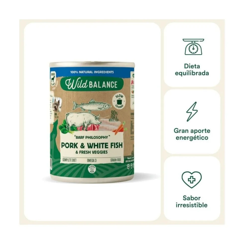 Wild Balance Comida Húmeda Cocinada de Cerdo y Merluza para Perro