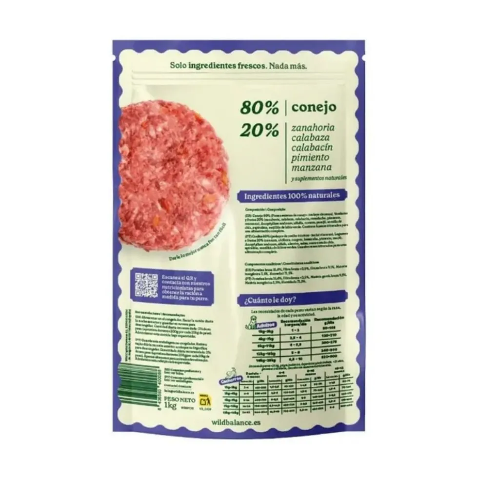 Wild Balance Dieta BARF Conejo con Verduras para Perro